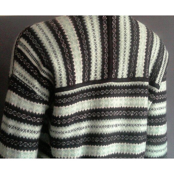 Talbots Aqua Navy Fair Isle Fuzzy Open Cardigan M - Picture 7 of 9